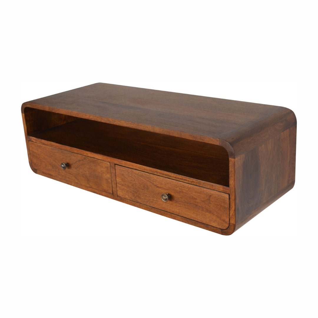 Solid Mango Wood Open Floating Wall Console Shelf | Chestnut Finish | 80 x 32 x 25 cm