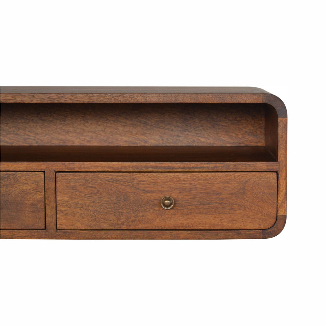 Solid Mango Wood Open Floating Wall Console Shelf | Chestnut Finish | 80 x 32 x 25 cm