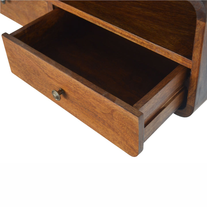 Solid Mango Wood Open Floating Wall Console Shelf | Chestnut Finish | 80 x 32 x 25 cm