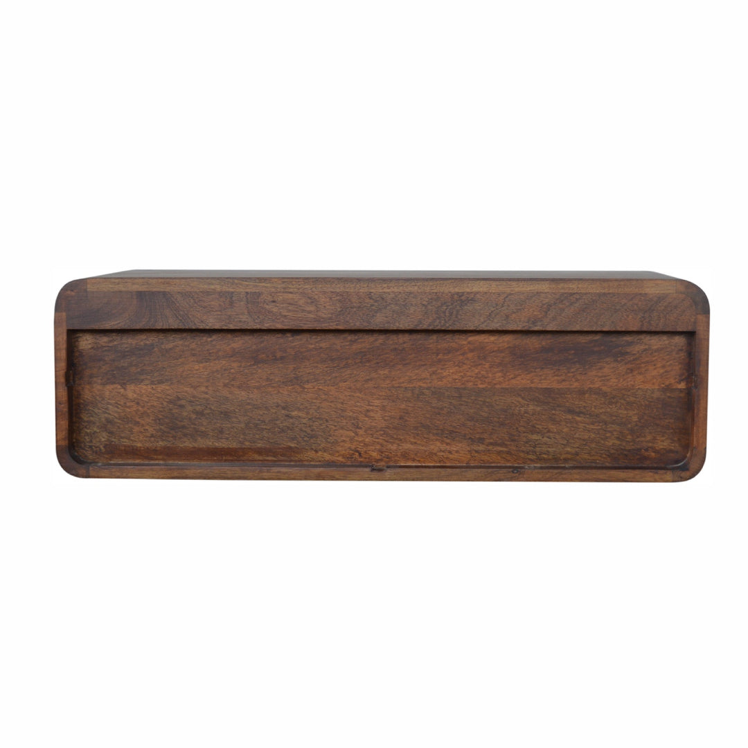 Solid Mango Wood Open Floating Wall Console Shelf | Chestnut Finish | 80 x 32 x 25 cm