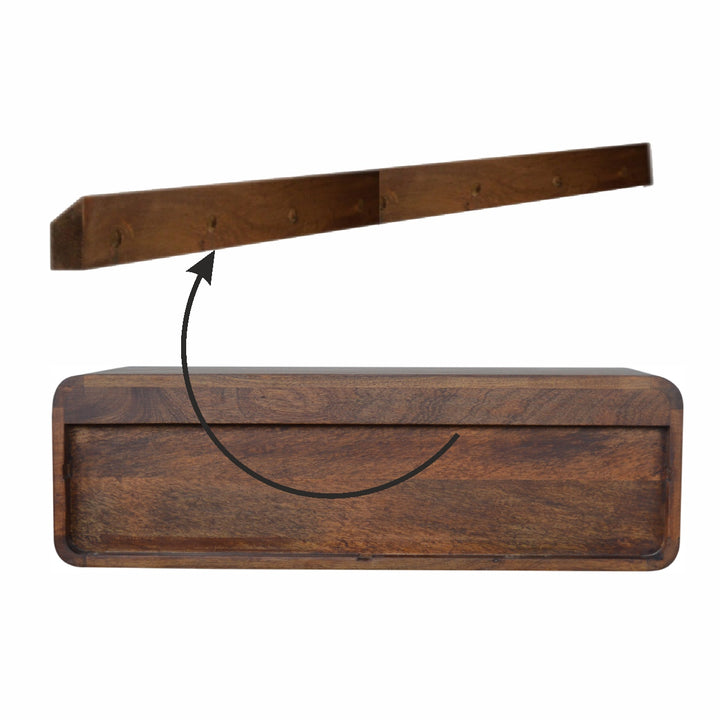 Solid Mango Wood Open Floating Wall Console Shelf | Chestnut Finish | 80 x 32 x 25 cm