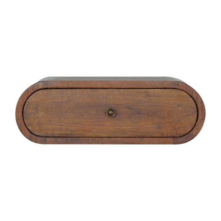 Chocolate Brown Lacquered Solid Mango Wood Round Wall-Mounted Mini Bedside with 2 Drawers