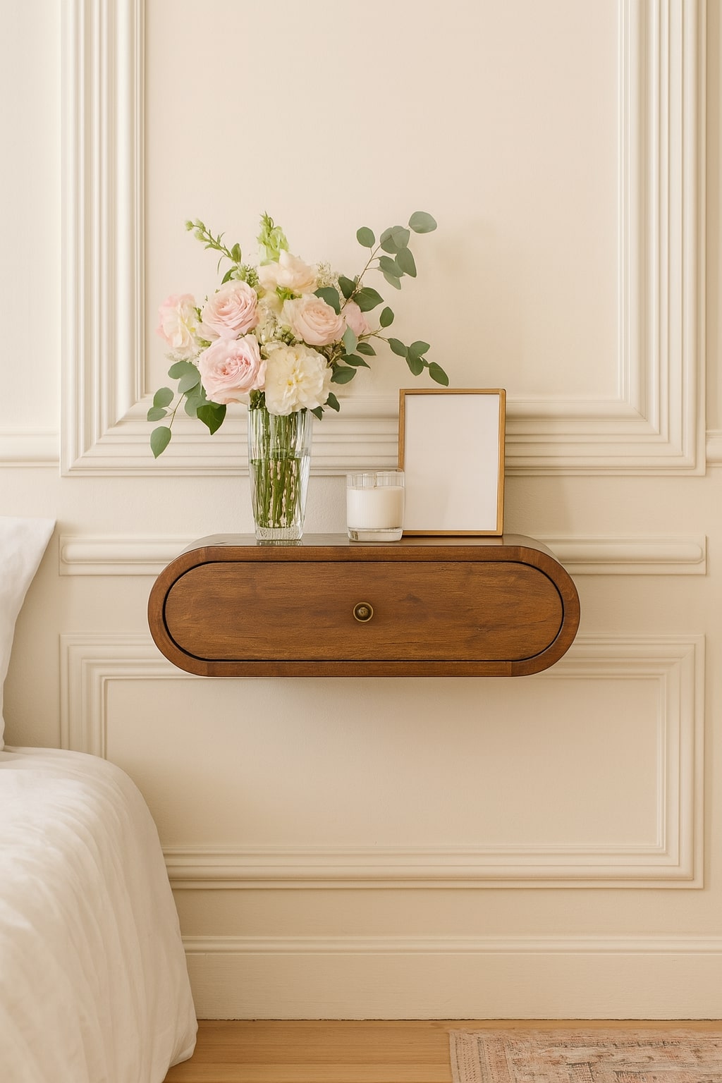 Chocolate Brown Lacquered Solid Mango Wood Round Wall-Mounted Mini Bedside with 2 Drawers