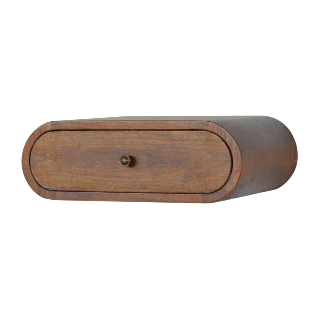 Chocolate Brown Lacquered Solid Mango Wood Round Wall-Mounted Mini Bedside with 2 Drawers