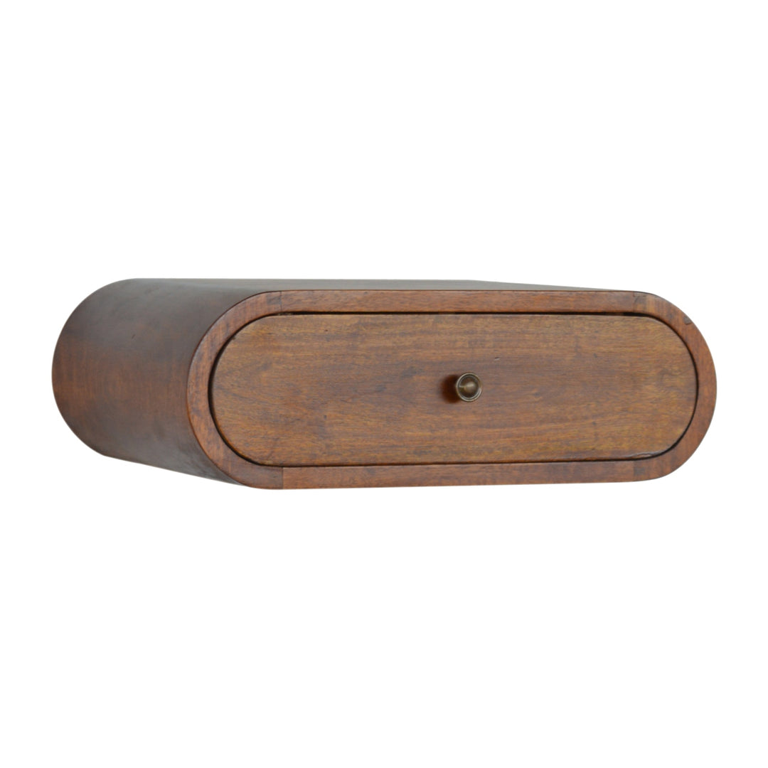Chocolate Brown Lacquered Solid Mango Wood Round Wall-Mounted Mini Bedside with 2 Drawers