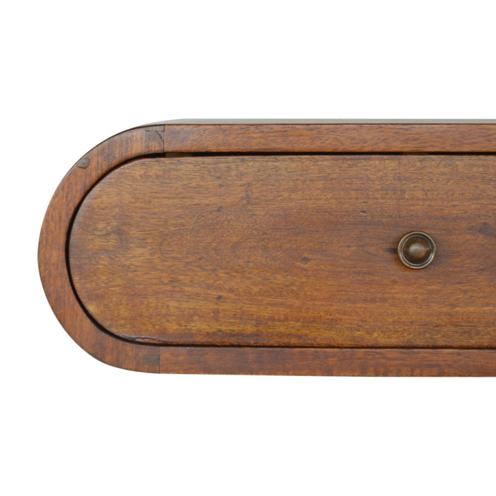 Chocolate Brown Lacquered Solid Mango Wood Round Wall-Mounted Mini Bedside with 2 Drawers