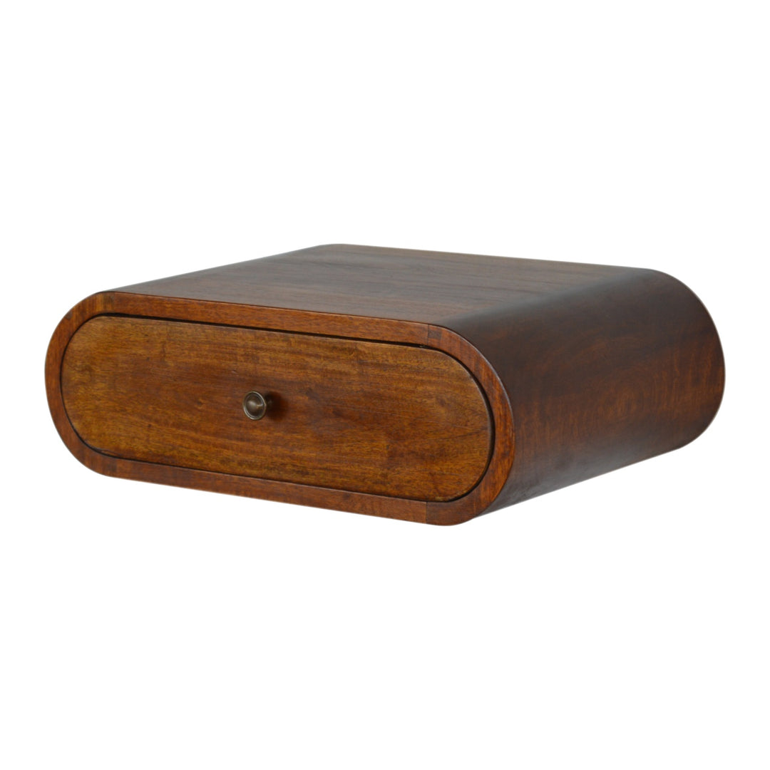 Chocolate Brown Lacquered Solid Mango Wood Round Wall-Mounted Mini Bedside with 2 Drawers
