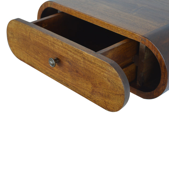 Chocolate Brown Lacquered Solid Mango Wood Round Wall-Mounted Mini Bedside with 2 Drawers