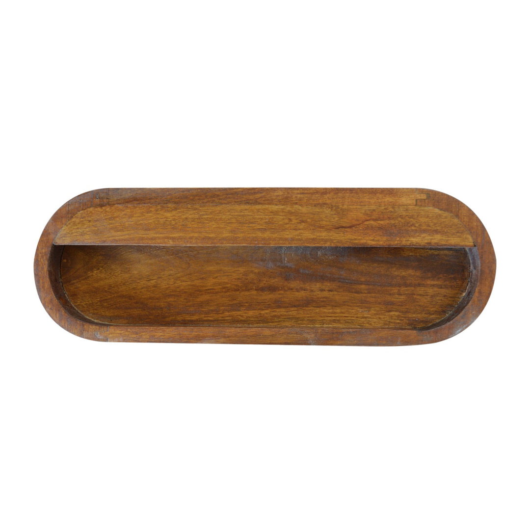 Chocolate Brown Lacquered Solid Mango Wood Round Wall-Mounted Mini Bedside with 2 Drawers
