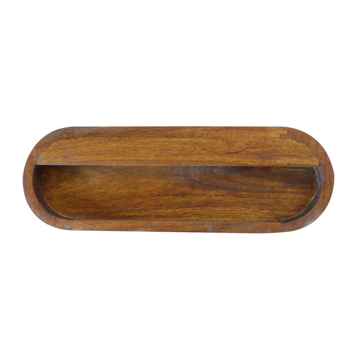 Chocolate Brown Lacquered Solid Mango Wood Round Wall-Mounted Mini Bedside with 2 Drawers