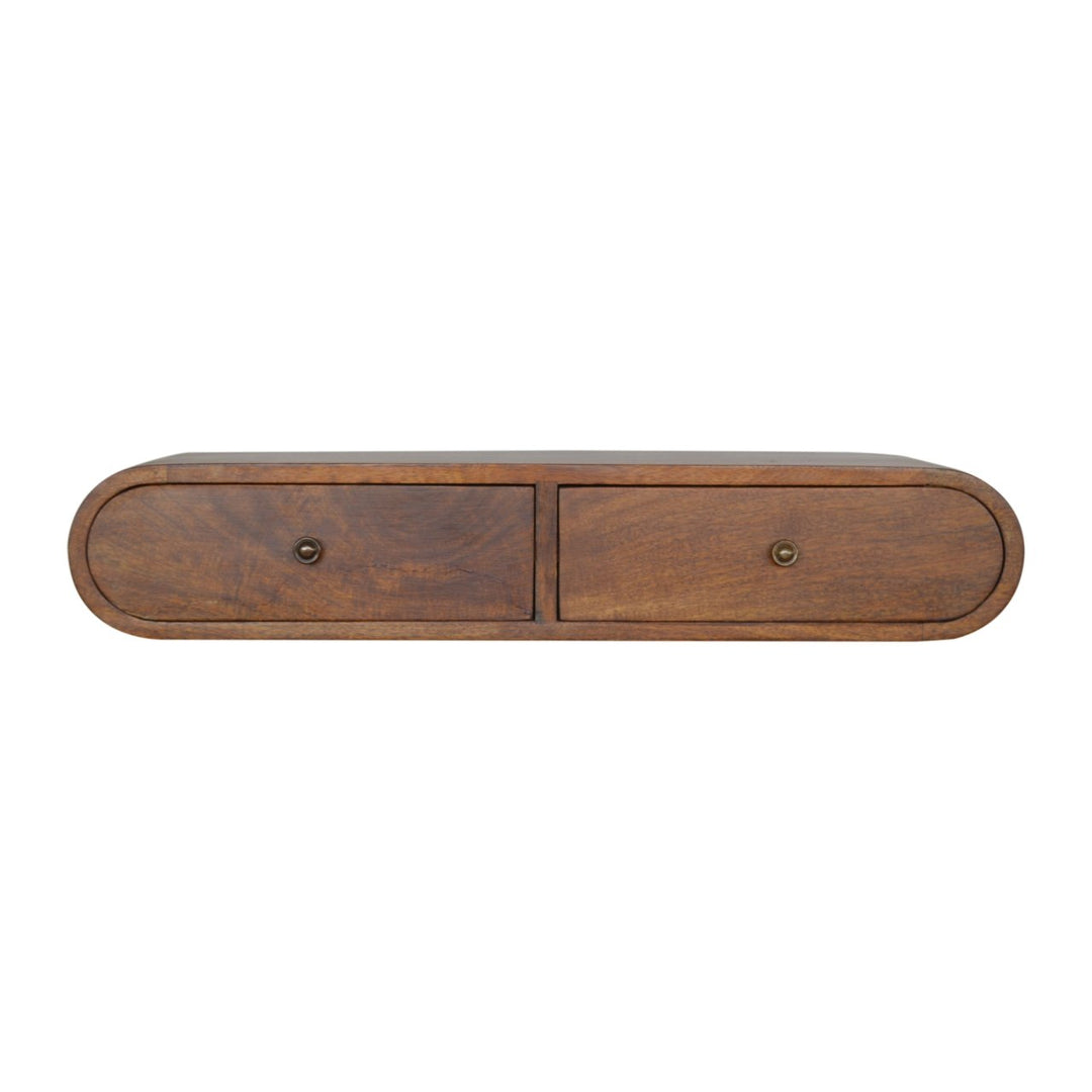 Brown Lacquered Roasted Almond Solid Mango Wood London Floating Console with 6 Fluted Drawers