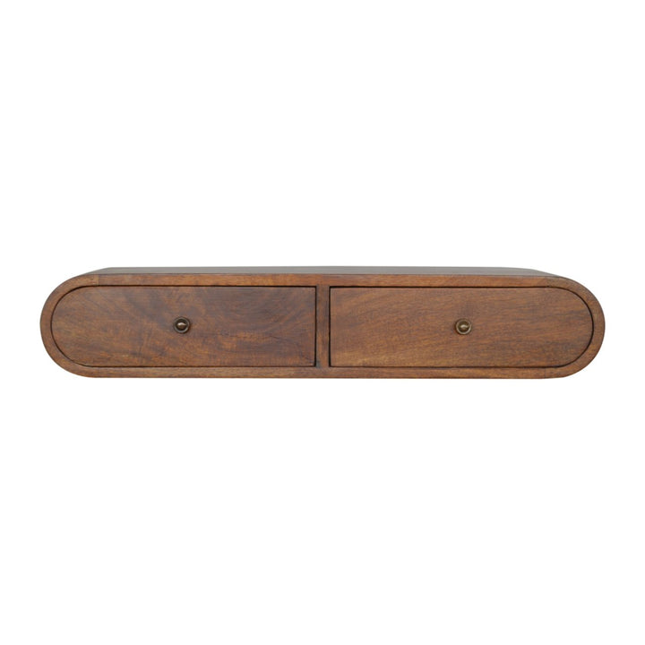 Brown Lacquered Roasted Almond Solid Mango Wood London Floating Console with 6 Fluted Drawers