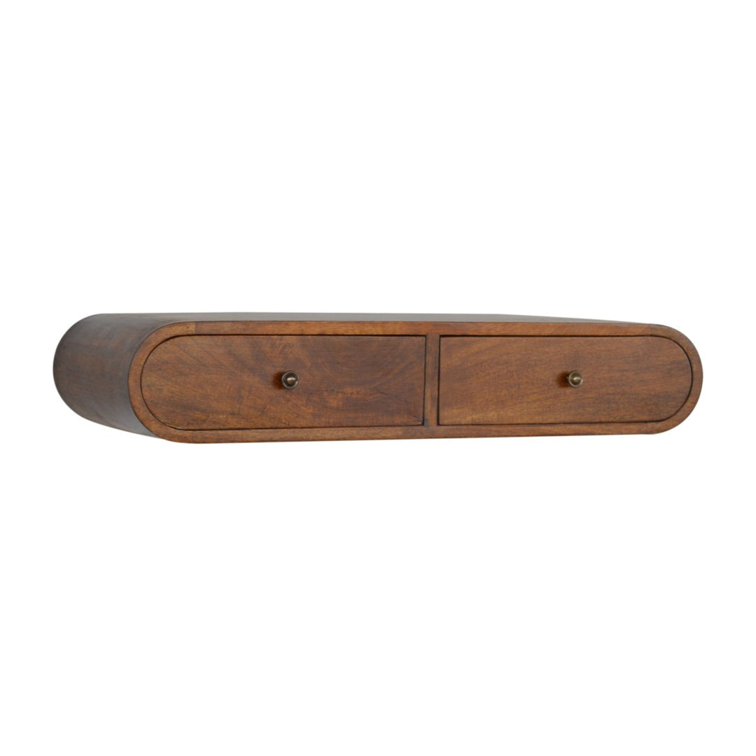 Brown Lacquered Roasted Almond Solid Mango Wood London Floating Console with 6 Fluted Drawers