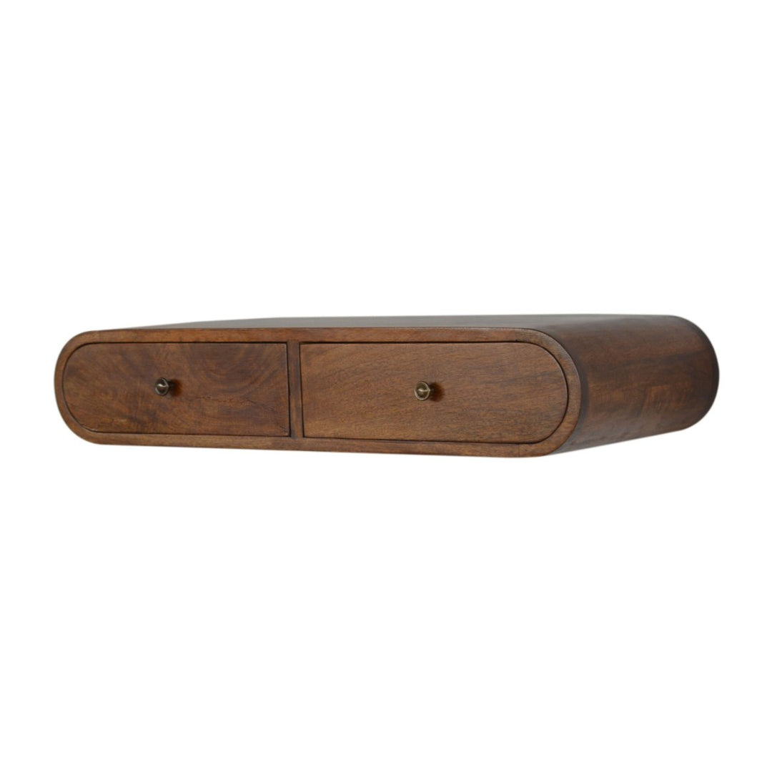 Brown Lacquered Roasted Almond Solid Mango Wood London Floating Console with 6 Fluted Drawers