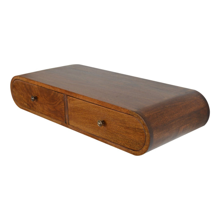 Brown Lacquered Roasted Almond Solid Mango Wood London Floating Console with 6 Fluted Drawers