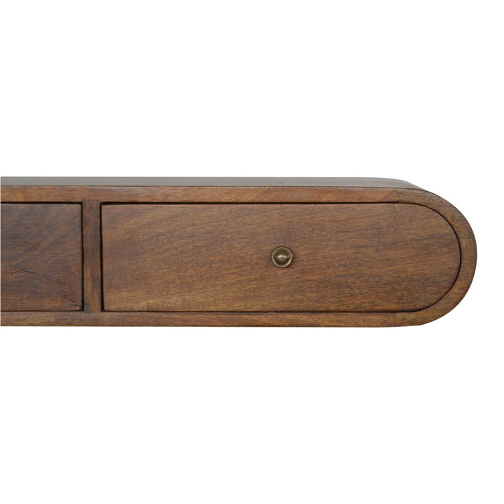 Brown Lacquered Roasted Almond Solid Mango Wood London Floating Console with 6 Fluted Drawers