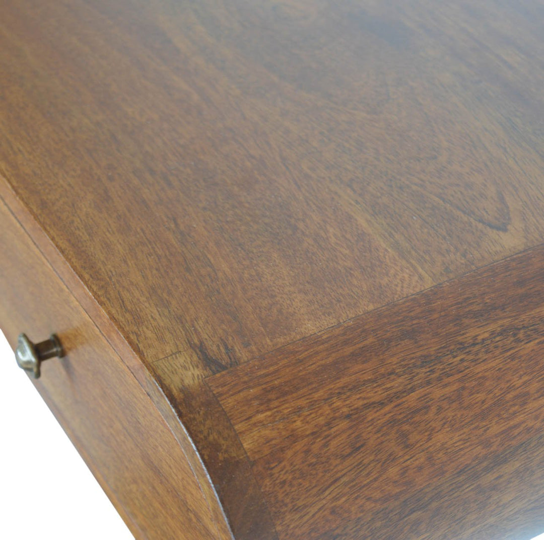 Brown Lacquered Roasted Almond Solid Mango Wood London Floating Console with 6 Fluted Drawers