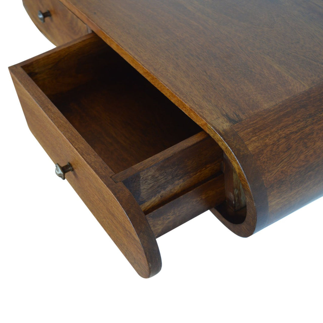Brown Lacquered Roasted Almond Solid Mango Wood London Floating Console with 6 Fluted Drawers