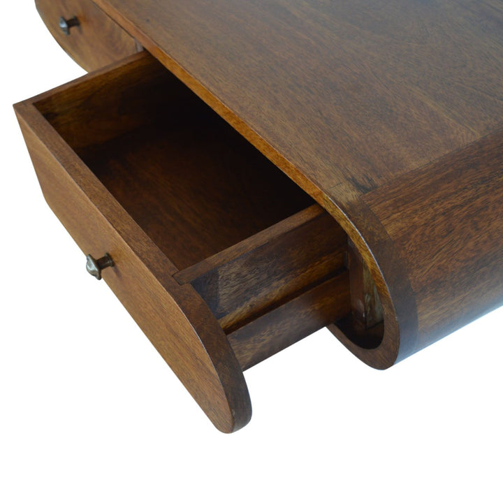 Brown Lacquered Roasted Almond Solid Mango Wood London Floating Console with 6 Fluted Drawers