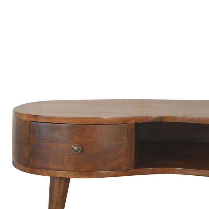 Chocolate Brown Lacquered Solid Mango Wood Wave Coffee Table in Chestnut