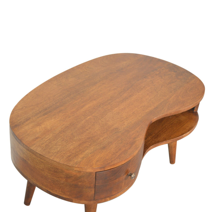 Chocolate Brown Lacquered Solid Mango Wood Wave Coffee Table in Chestnut
