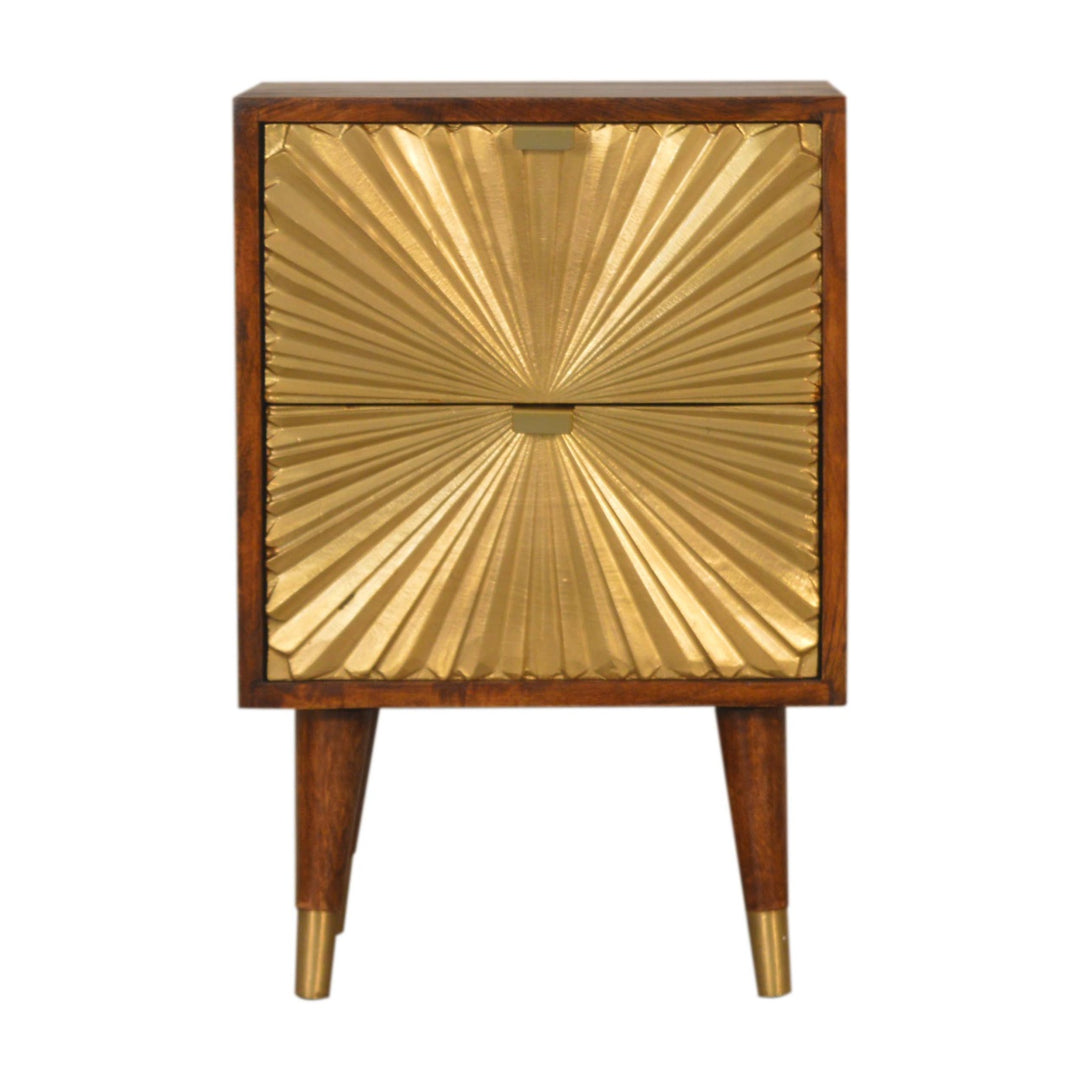 Brown Golden Lacquered Solid Mango Wood Manila Gold 2-Drawer Bedside with Brass Veneer