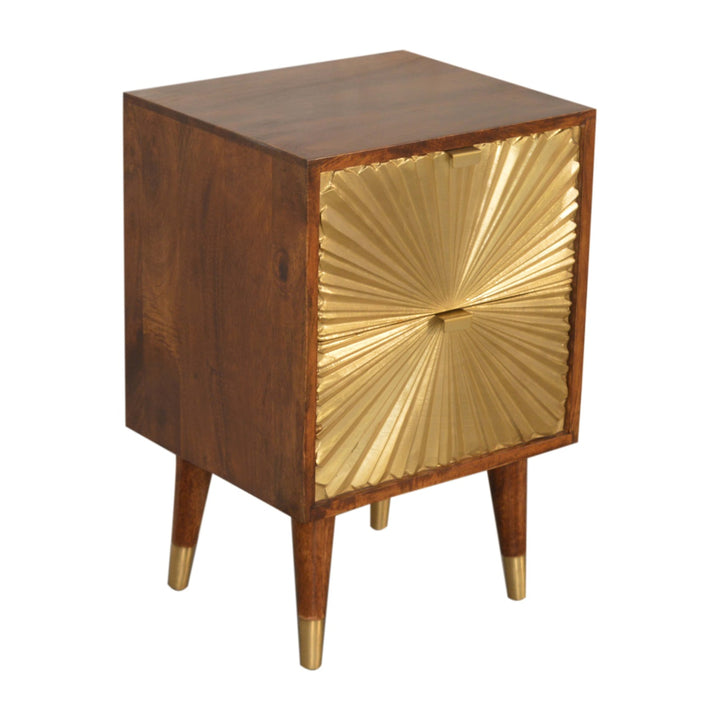 Brown Golden Lacquered Solid Mango Wood Manila Gold 2-Drawer Bedside with Brass Veneer