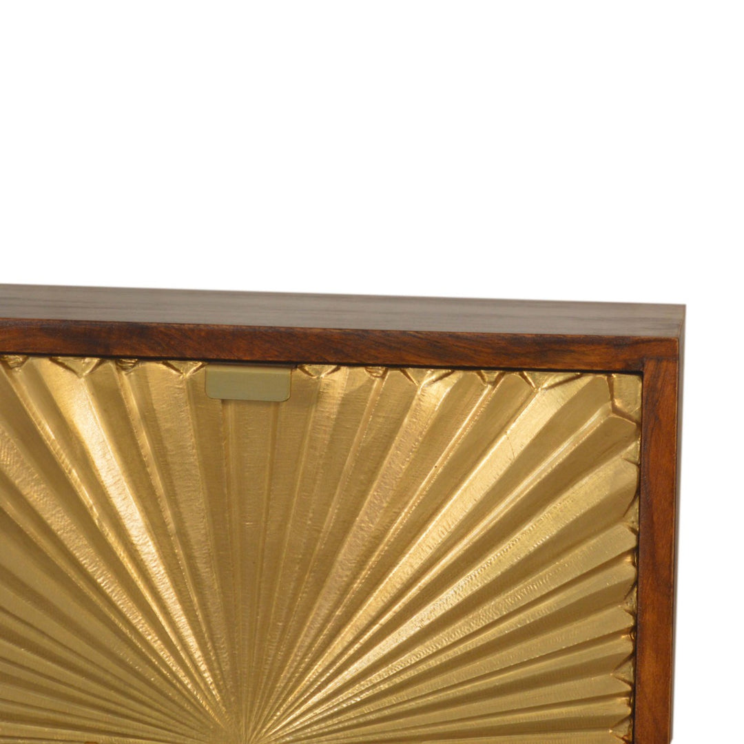 Brown Golden Lacquered Solid Mango Wood Manila Gold 2-Drawer Bedside with Brass Veneer