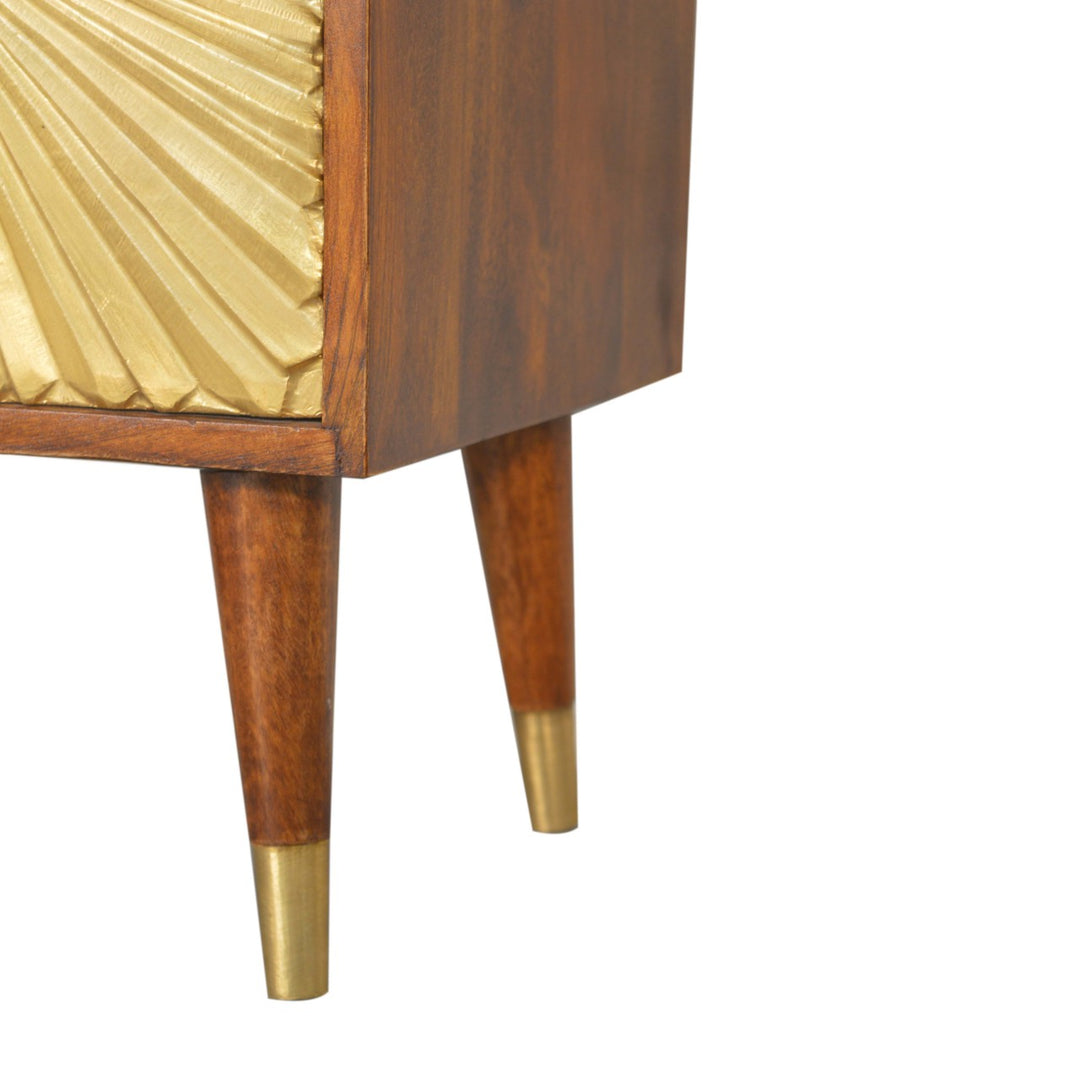 Brown Golden Lacquered Solid Mango Wood Manila Gold 2-Drawer Bedside with Brass Veneer