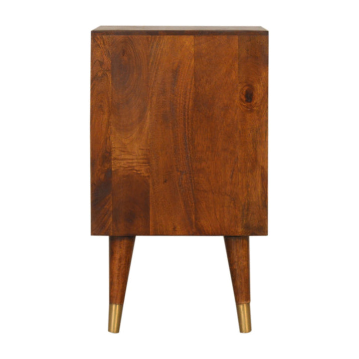Brown Golden Lacquered Solid Mango Wood Manila Gold 2-Drawer Bedside with Brass Veneer