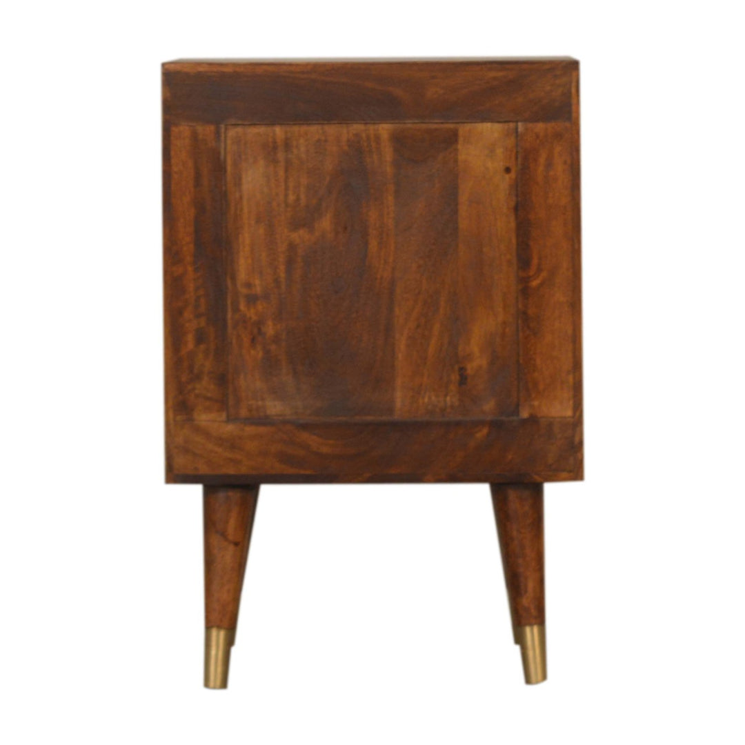 Brown Golden Lacquered Solid Mango Wood Manila Gold 2-Drawer Bedside with Brass Veneer