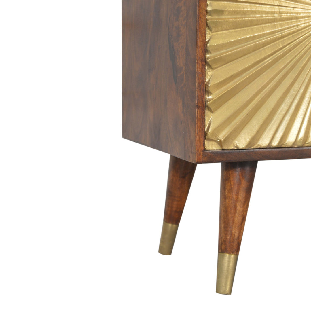 Chocolate Brown Gold Lacquered Solid Wood Manila Gold Sideboard with 3 Drawers & Brass Cabinet