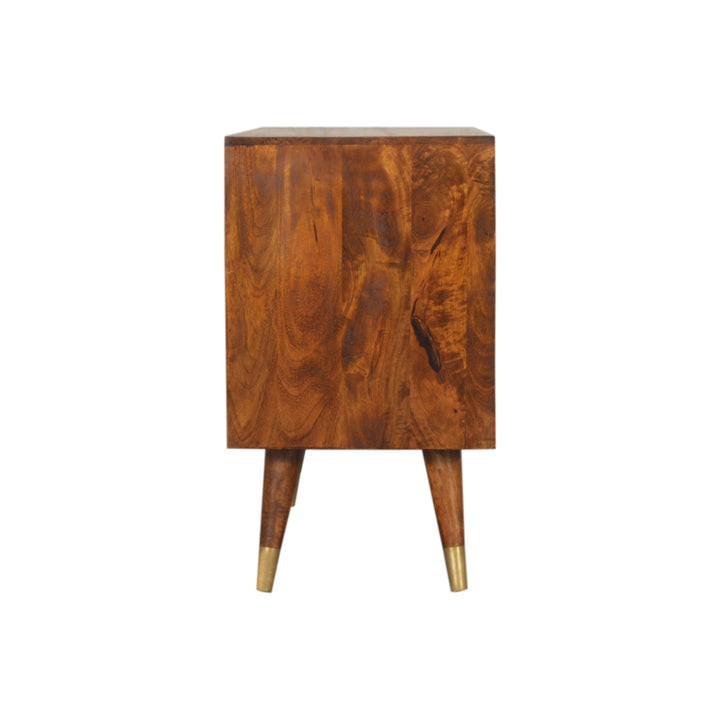 Chocolate Brown Gold Lacquered Solid Wood Manila Gold Sideboard with 3 Drawers & Brass Cabinet