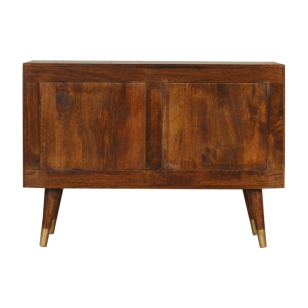Chocolate Brown Gold Lacquered Solid Wood Manila Gold Sideboard with 3 Drawers & Brass Cabinet