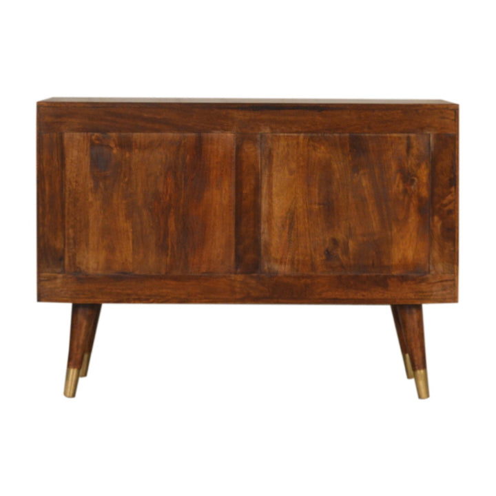 Chocolate Brown Gold Lacquered Solid Wood Manila Gold Sideboard with 3 Drawers & Brass Cabinet