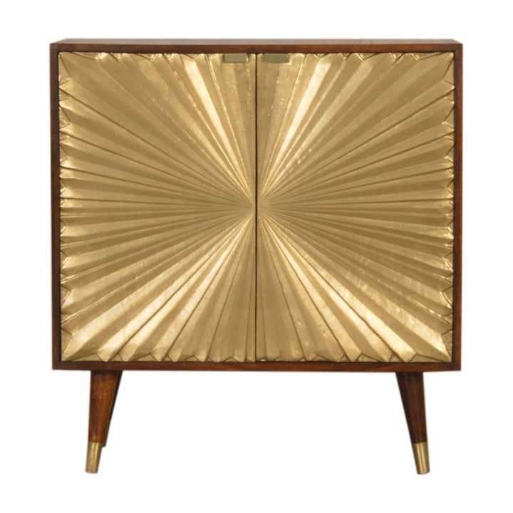 Golden Brown Lacquered Solid Mango Wood Manila Gold Cabinet with 2 Interior Shelves