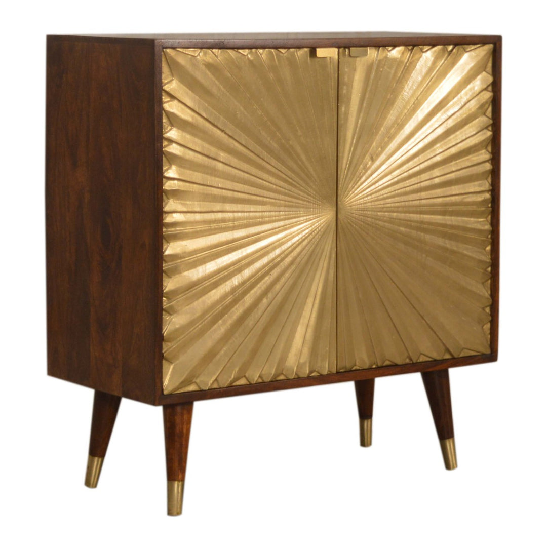 Golden Brown Lacquered Solid Mango Wood Manila Gold Cabinet with 2 Interior Shelves
