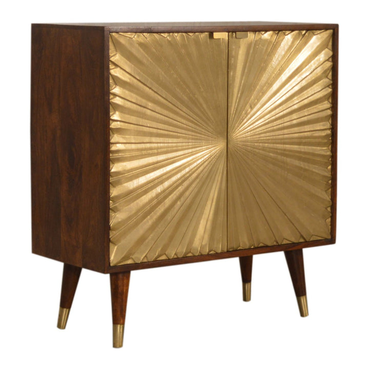 Golden Brown Lacquered Solid Mango Wood Manila Gold Cabinet with 2 Interior Shelves