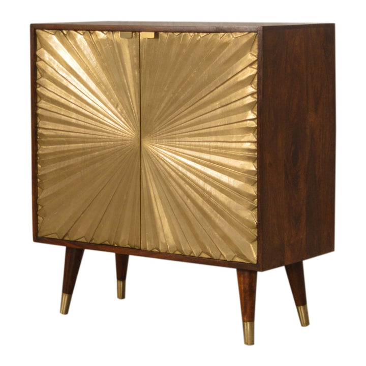 Golden Brown Lacquered Solid Mango Wood Manila Gold Cabinet with 2 Interior Shelves