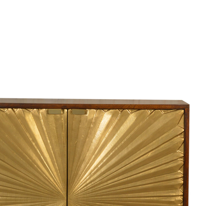 Golden Brown Lacquered Solid Mango Wood Manila Gold Cabinet with 2 Interior Shelves