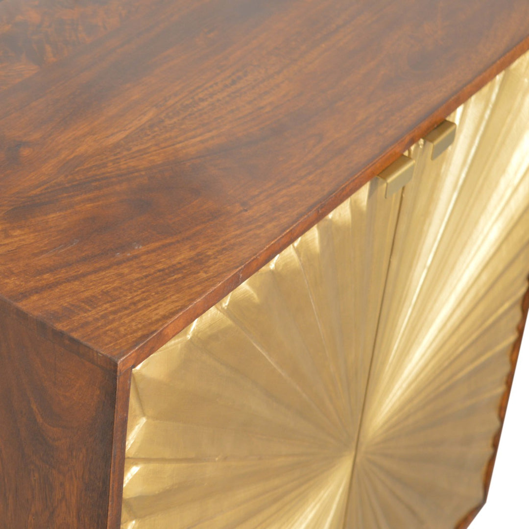 Golden Brown Lacquered Solid Mango Wood Manila Gold Cabinet with 2 Interior Shelves