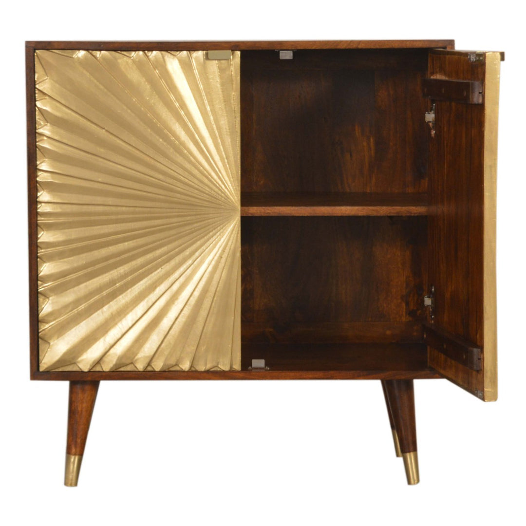 Golden Brown Lacquered Solid Mango Wood Manila Gold Cabinet with 2 Interior Shelves