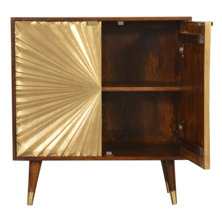 Golden Brown Lacquered Solid Mango Wood Manila Gold Cabinet with 2 Interior Shelves