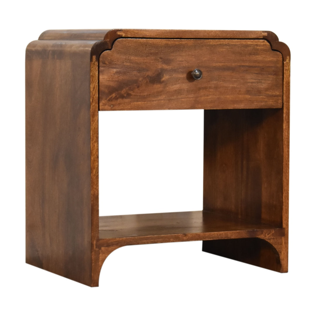 Brown Lacquered Chestnut Solid Mango Wood Newton Bedside Table with Spacious Drawer & Brass Knob