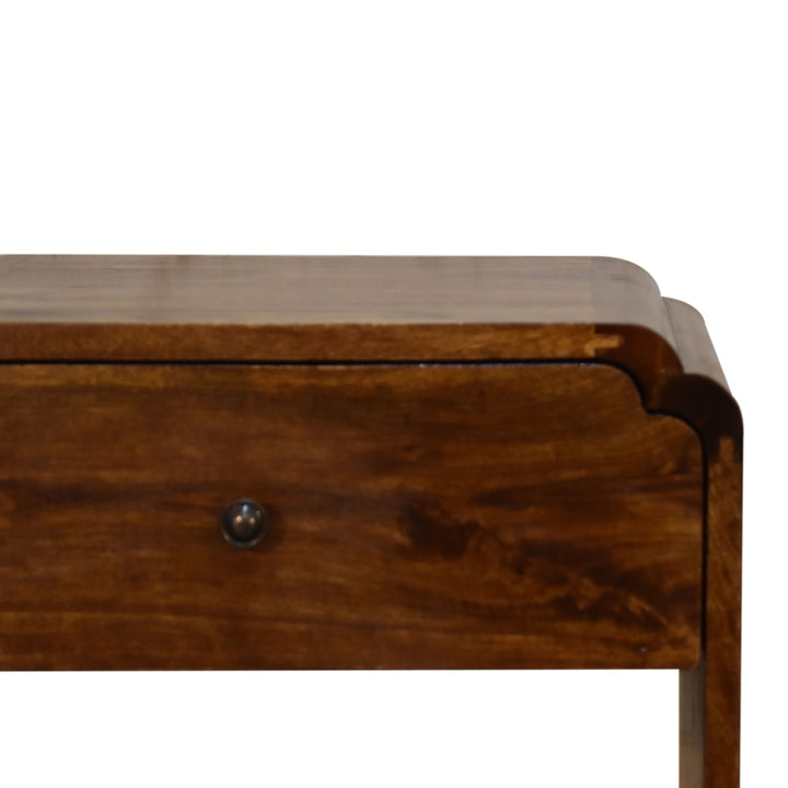 Brown Lacquered Chestnut Solid Mango Wood Newton Bedside Table with Spacious Drawer & Brass Knob