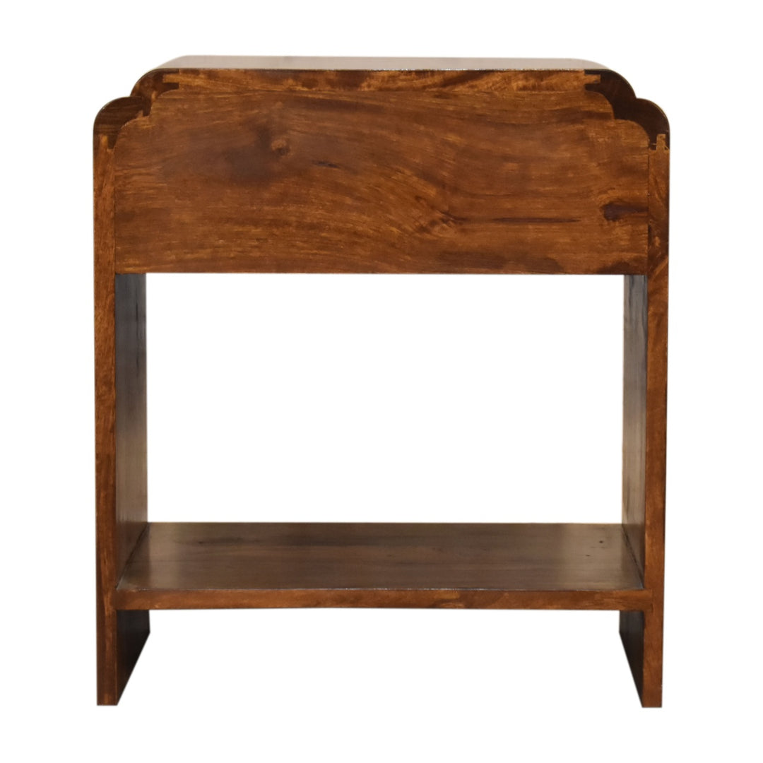 Brown Lacquered Chestnut Solid Mango Wood Newton Bedside Table with Spacious Drawer & Brass Knob