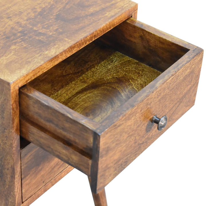 Brown Lacquered Light Oak Solid Mango Wood Mini Chestnut Bedside with 2 Drawers & Nordic Legs