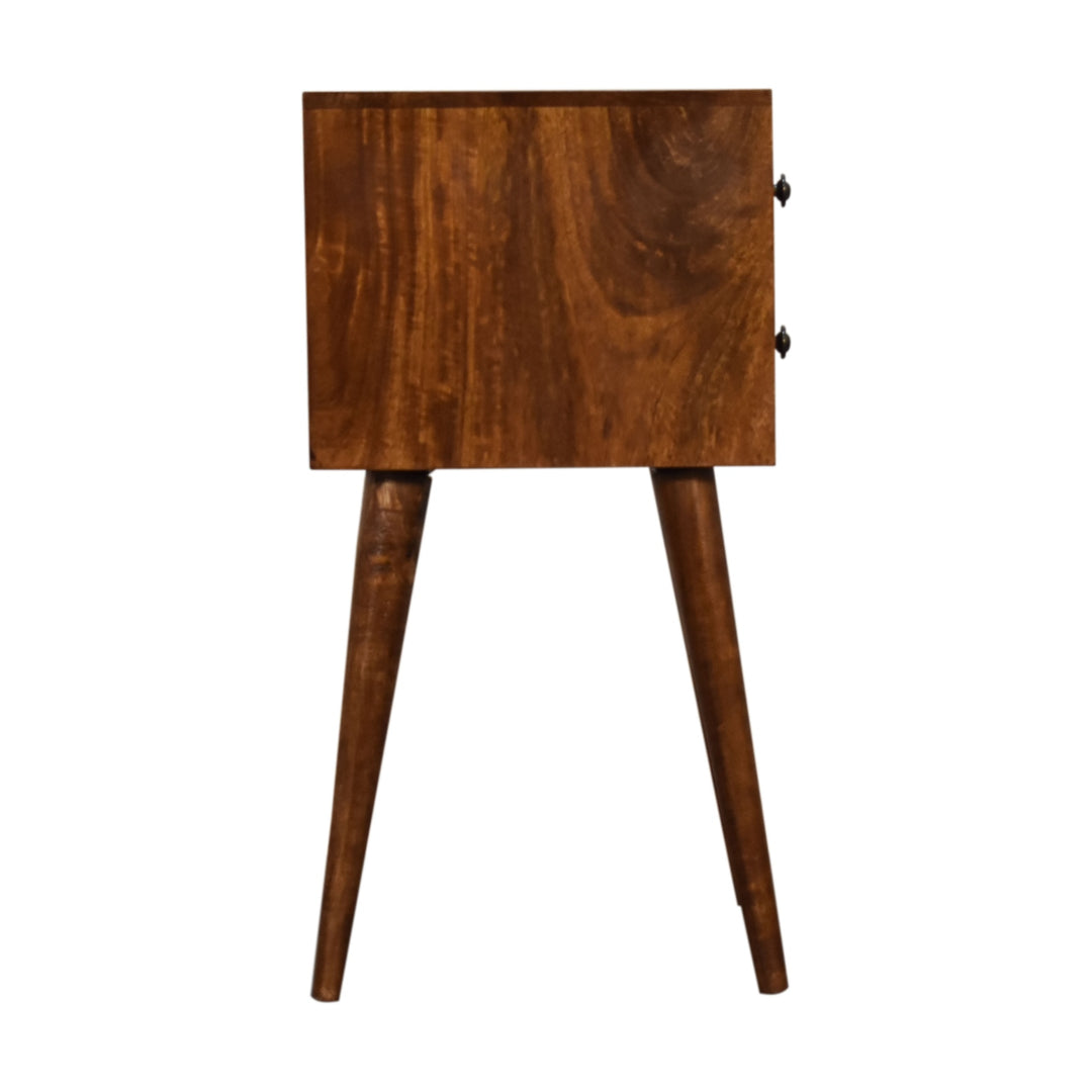 Brown Lacquered Light Oak Solid Mango Wood Mini Chestnut Bedside with 2 Drawers & Nordic Legs