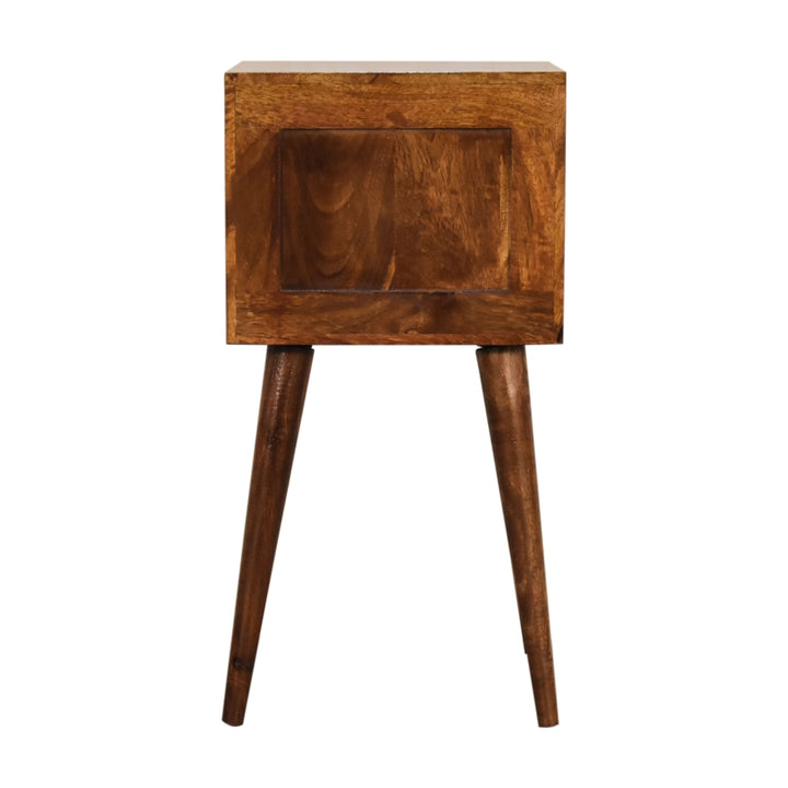 Brown Lacquered Light Oak Solid Mango Wood Mini Chestnut Bedside with 2 Drawers & Nordic Legs