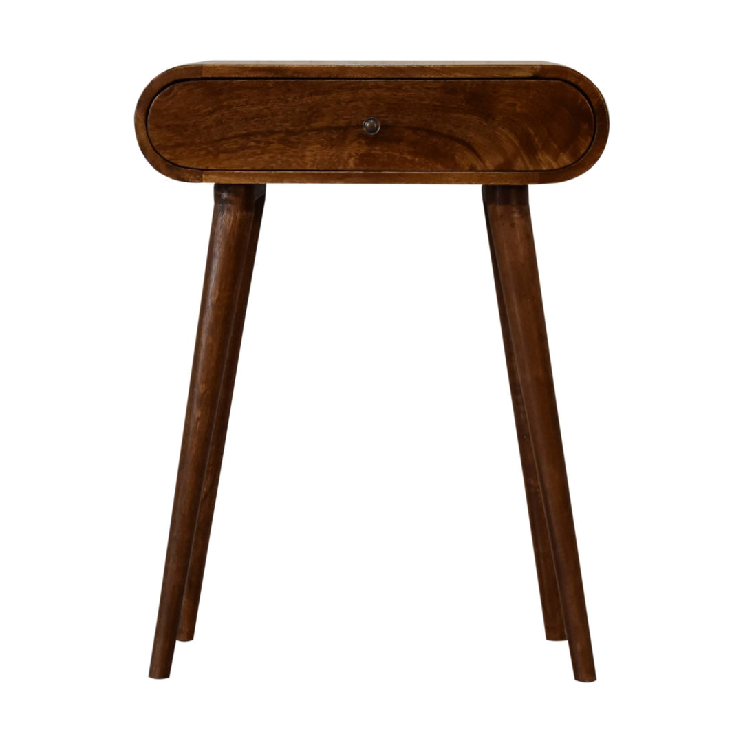 Solid Mango Wood Mini Round Console Table with 1 Drawer & Turned Legs | Chestnut Finish | 60 x 30 x 78 cm